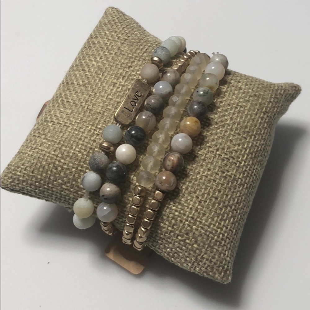 Multi-color "Love" Semi Precious bead bracelet set - Picture 4 of 7